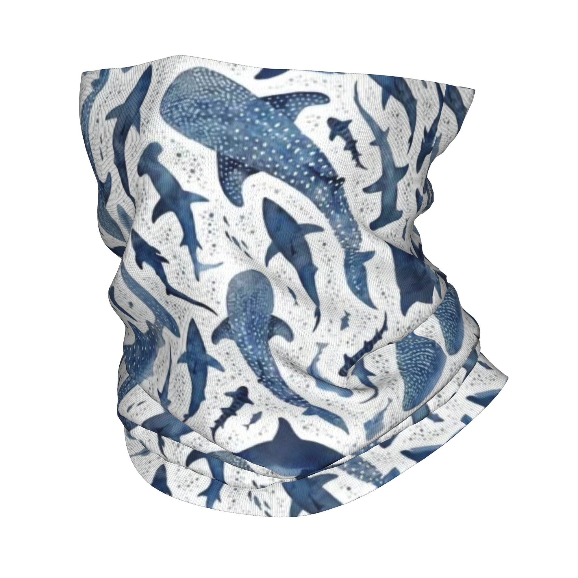 Wool Balaclava Knit - Personalizzato blu acquerello squalo bandana collo